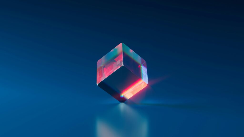transparent cube balancing on it's corner